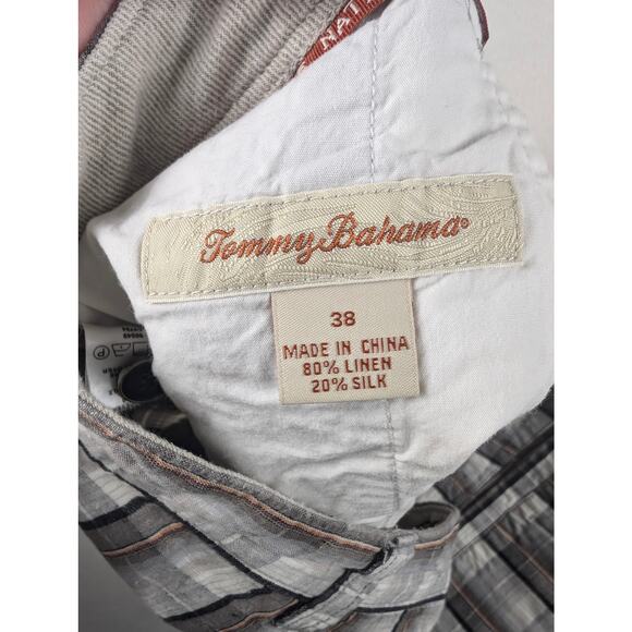 Tommy Bahama Paradise Nation Mens 38 Gray Linen Silk Blend Plaid Chino Shorts - Picture 3 of 5